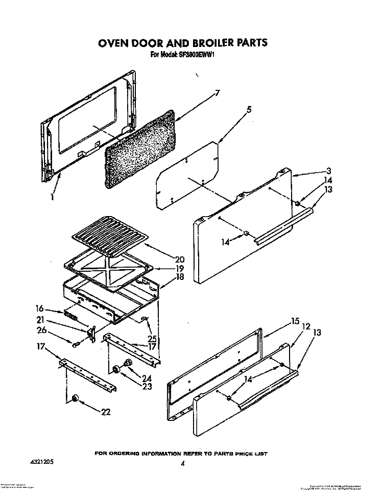 OVEN DOOR AND BROILER Diagram and Parts List for SF3000EWW1  Whirlpool Range