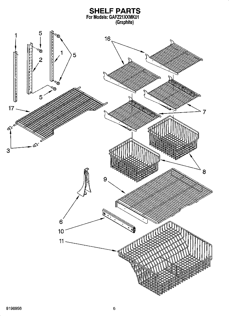SHELF PARTS Diagram and Parts List for GAFZ21XXMK01  Whirlpool Refrigerator