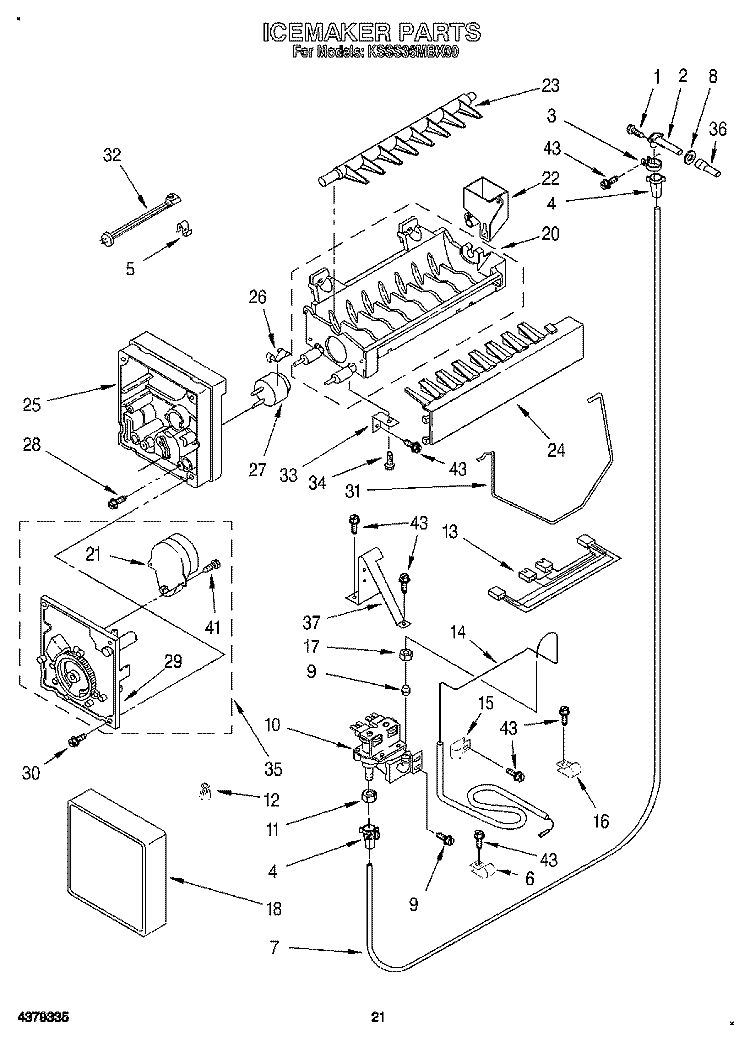 ICEMAKER, LITERATURE Diagram and Parts List for KSSS36MBX00  KitchenAid Refrigerator