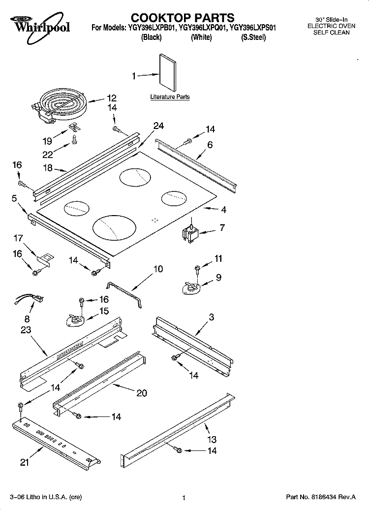 COOKTOP PARTS Diagram and Parts List for YGY396LXPQ01  Whirlpool Range