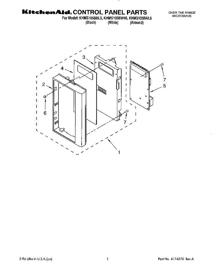 CONTROL PANEL Diagram and Parts List for KHMS105BAL5  KitchenAid Microwave
