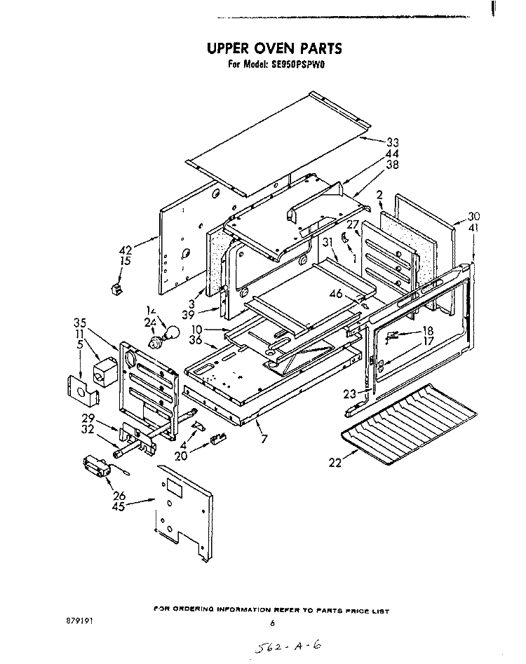 UPPER OVEN Diagram and Parts List for SE950PSPW0  Whirlpool Range