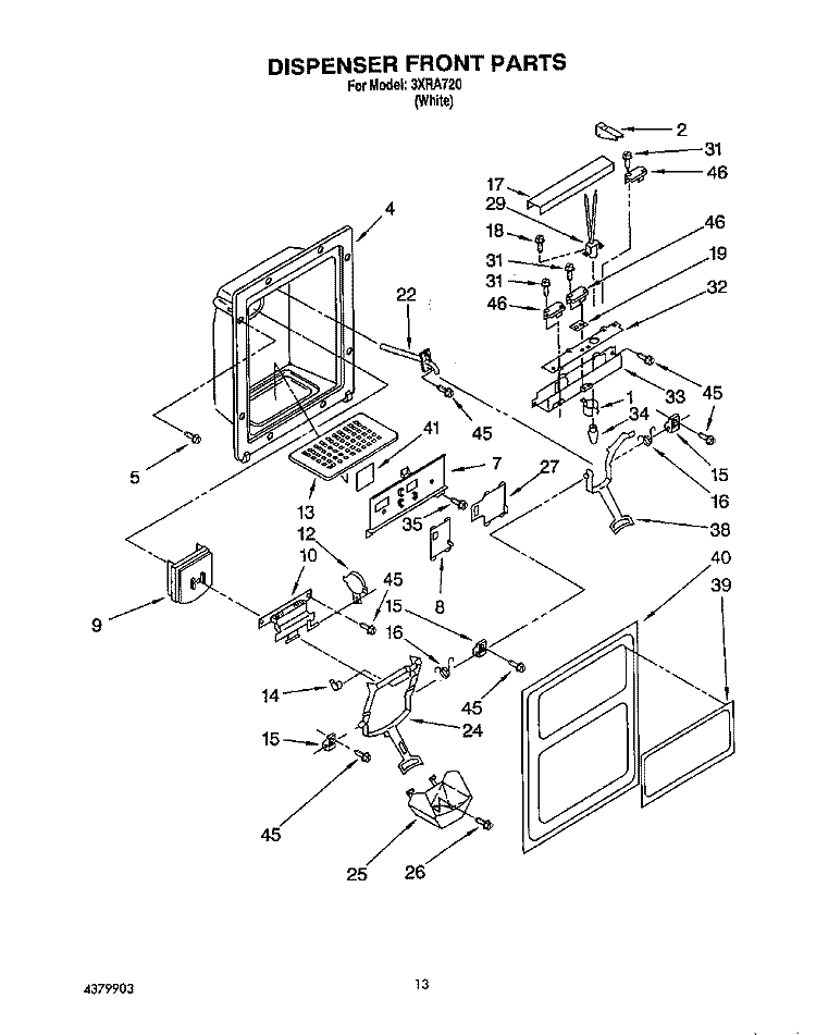 DISPENSER FRONT Diagram and Parts List for 3XRA720  Whirlpool Refrigerator
