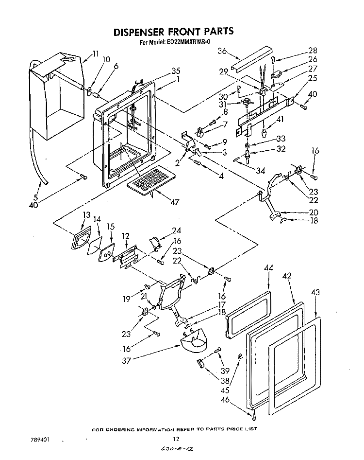DISPENSER FRONT Diagram and Parts List for ED22MMXRWR0  Whirlpool Refrigerator