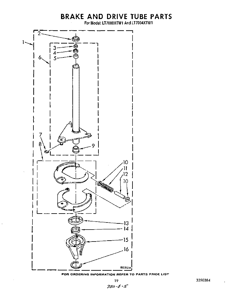 BRAKE AND DRIVE TUBE Diagram and Parts List for LT7000XTF1  Whirlpool Washer Dryer Combo