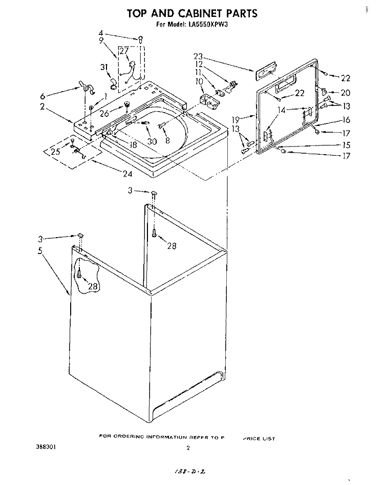TOP AND CABINET Diagram and Parts List for LA5550XPW3  Whirlpool Washer