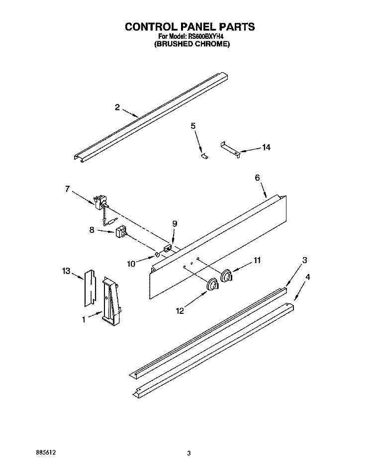 CONTROL PANEL, OPTIONAL Diagram and Parts List for RS600BXYH4  Whirlpool Range