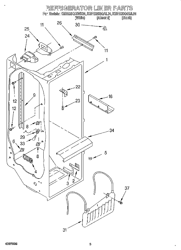 REFRIGERATOR LINER Diagram and Parts List for KSRS25QGWH01  KitchenAid Refrigerator