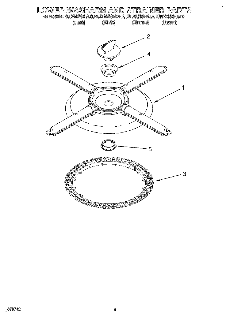 LOWER WASHARM AND STRAINER Diagram and Parts List for KUDG25SHAL0  KitchenAid Dishwasher