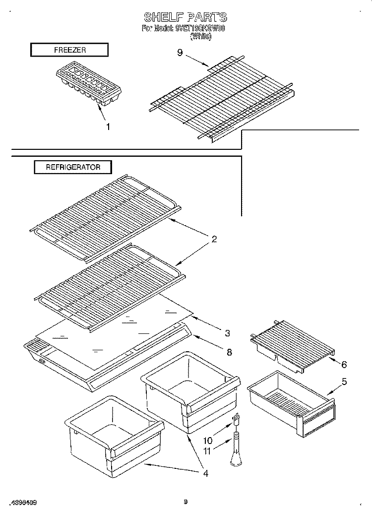 SHELF Diagram and Parts List for 8VET18GKGW00  Whirlpool Refrigerator