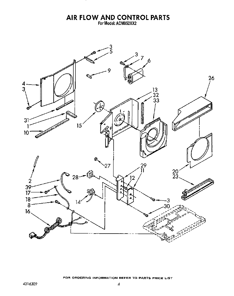 AIRFLOW AND CONTROL Diagram and Parts List for ACM052XX2  Whirlpool Air Conditioner