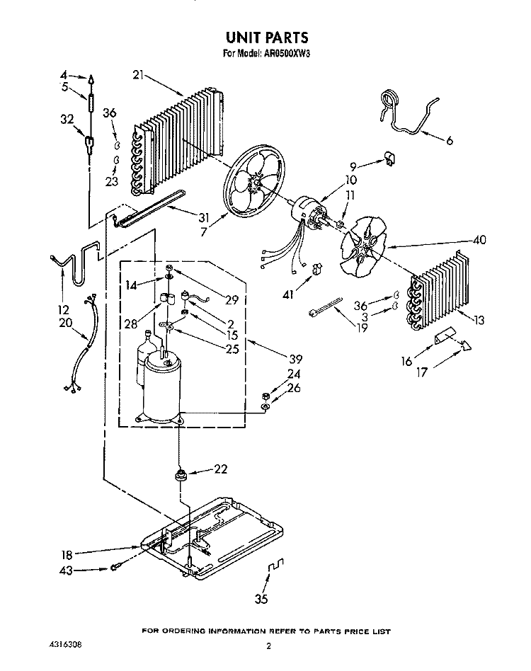 UNIT Diagram and Parts List for AR0500XW3  Whirlpool Air Conditioner
