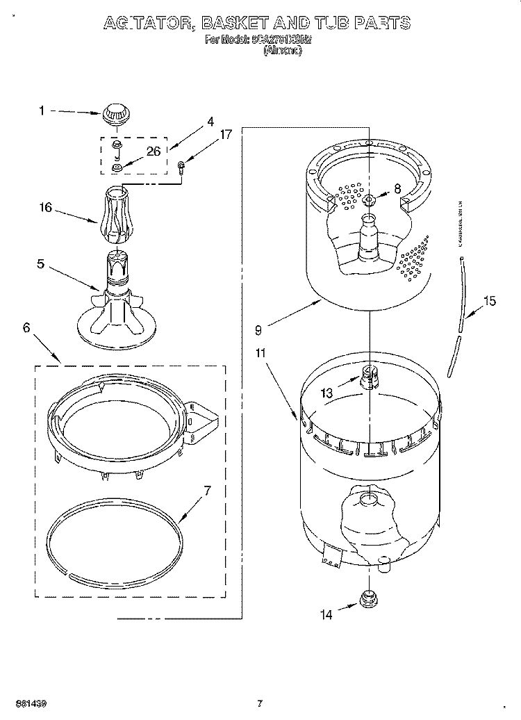 AGITATOR, BASKET AND TUB Diagram and Parts List for 9CA2781XSN2  Whirlpool Washer