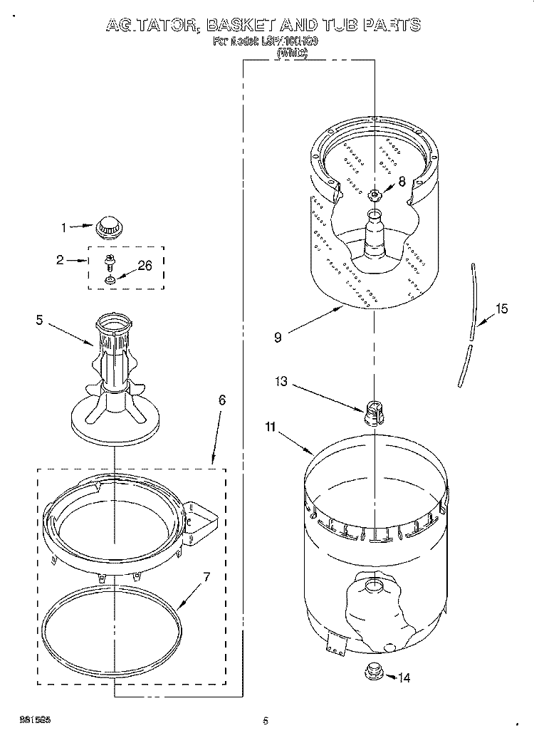 AGITATOR, BASKET AND TUB Diagram and Parts List for LSR4100HQ0  Whirlpool Washer