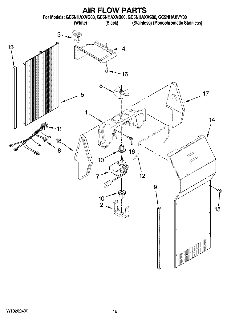 AIR FLOW PARTS Diagram and Parts List for GC5NHAXVB00  Whirlpool Refrigerator
