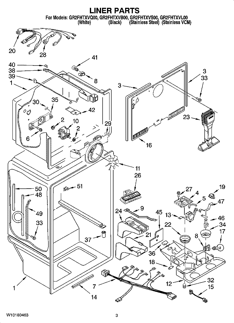 LINER PARTS Diagram and Parts List for GR2FHTXVS00  Whirlpool Refrigerator
