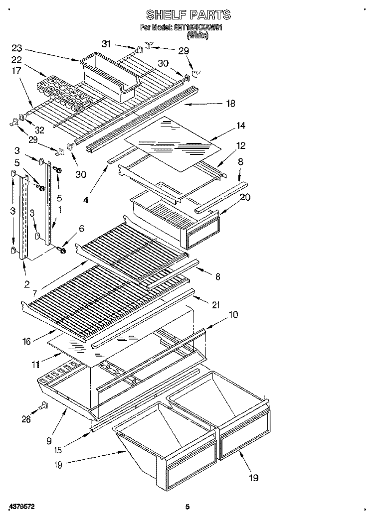 SHELF Diagram and Parts List for 6ET18ZKXAN01  Whirlpool Refrigerator