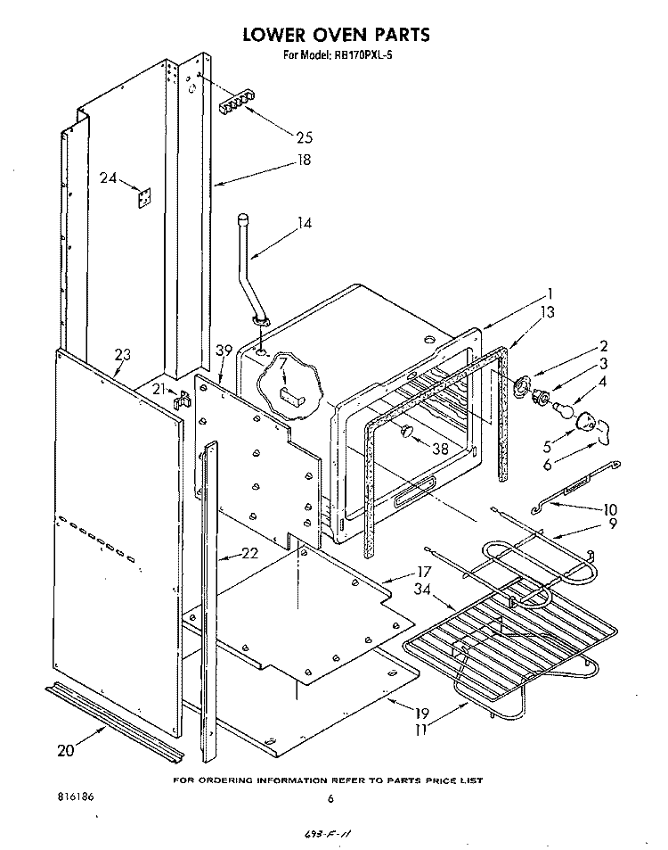 LOWER OVEN , LITERATURE AND OPTIONAL Diagram and Parts List for RB170PXL5  Whirlpool Wall Oven