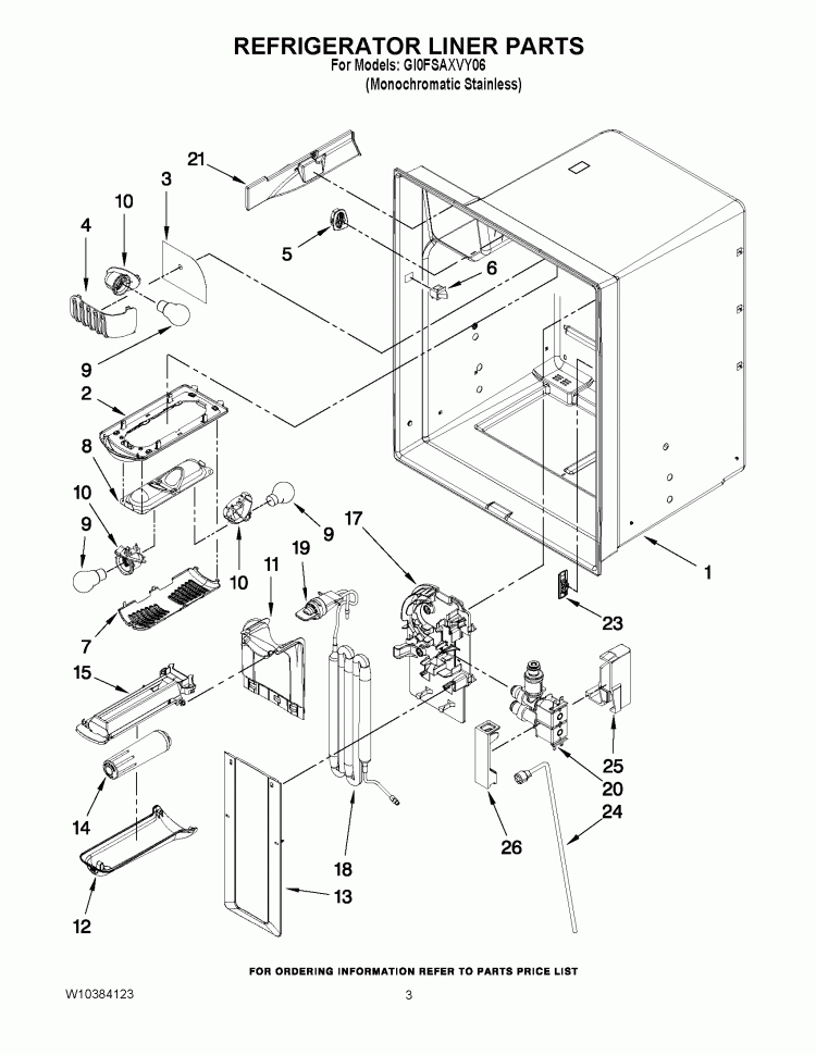 REFRIGERATOR LINER PARTS Diagram and Parts List for GI0FSAXVY06  Whirlpool Refrigerator
