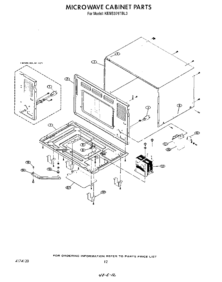 MICROWAVE CABINET Diagram and Parts List for KEMS376TBL3  KitchenAid Microwave Oven Combo