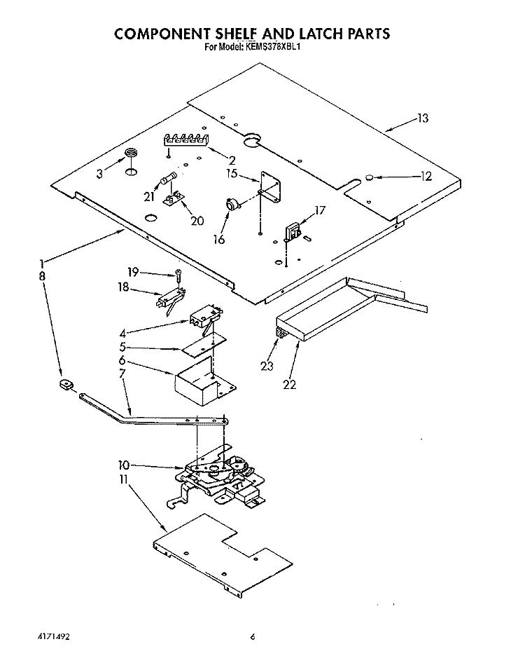 COMPONENT SHELF AND LATCH Diagram and Parts List for KEMS378XWH1  KitchenAid Wall Oven