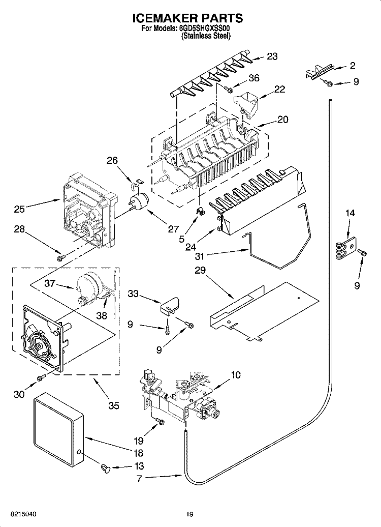 ICEMAKER PARTS, OPTIONAL PARTS (NOT INCLUDED) Diagram and Parts List for 6GD5SHGXSS00  Whirlpool Refrigerator