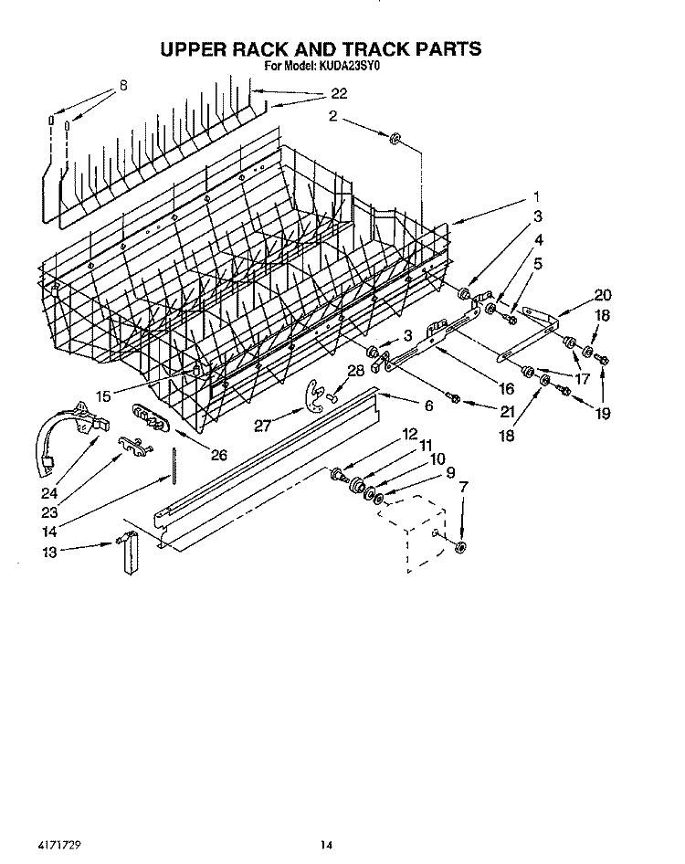UPPER RACK AND TRACK Diagram and Parts List for KUDA23SY0  KitchenAid Dishwasher