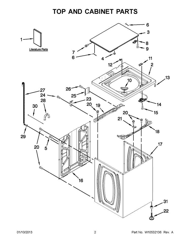 TOP AND CABINET PARTS Diagram and Parts List for ITW4700YQ1  Inglis Washer