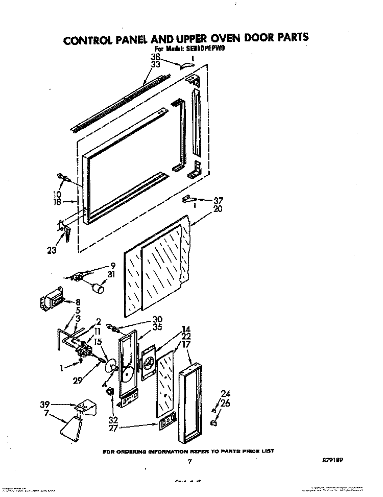 CONTROL PANEL AND UPPER OVEN DOOR Diagram and Parts List for SE950PEPW0  Whirlpool Range