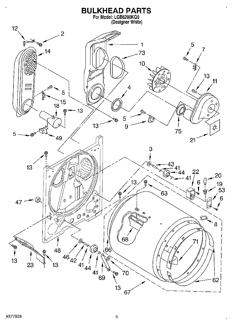 BULKHEAD Diagram and Parts List for LGB6200KQ0  Whirlpool Dryer