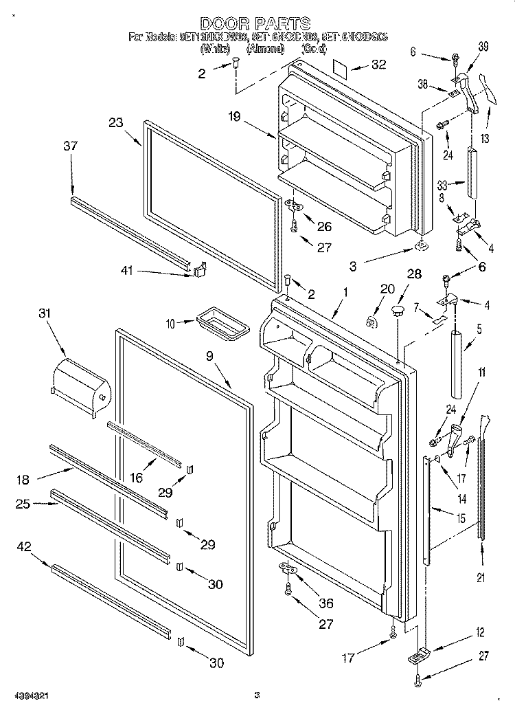 DOOR Diagram and Parts List for 8ET16NKXDG03  Whirlpool Refrigerator