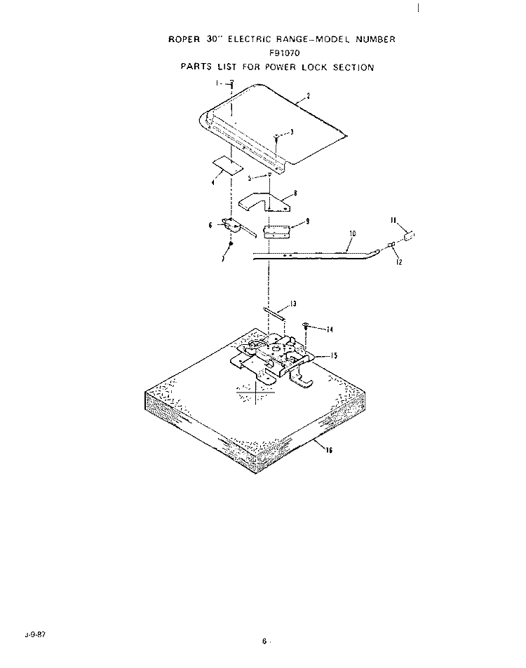 OVEN DOOR Diagram and Parts List for F9107W0  Roper Range