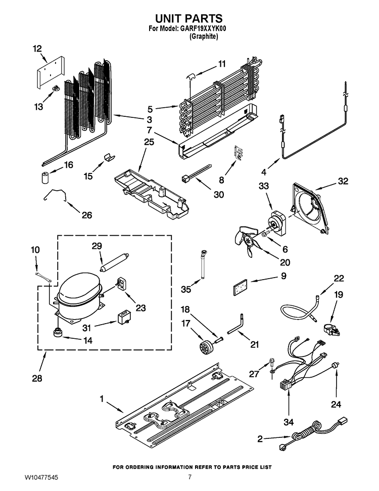 UNIT PARTS Diagram and Parts List for GARF19XXYK00  Whirlpool Refrigerator