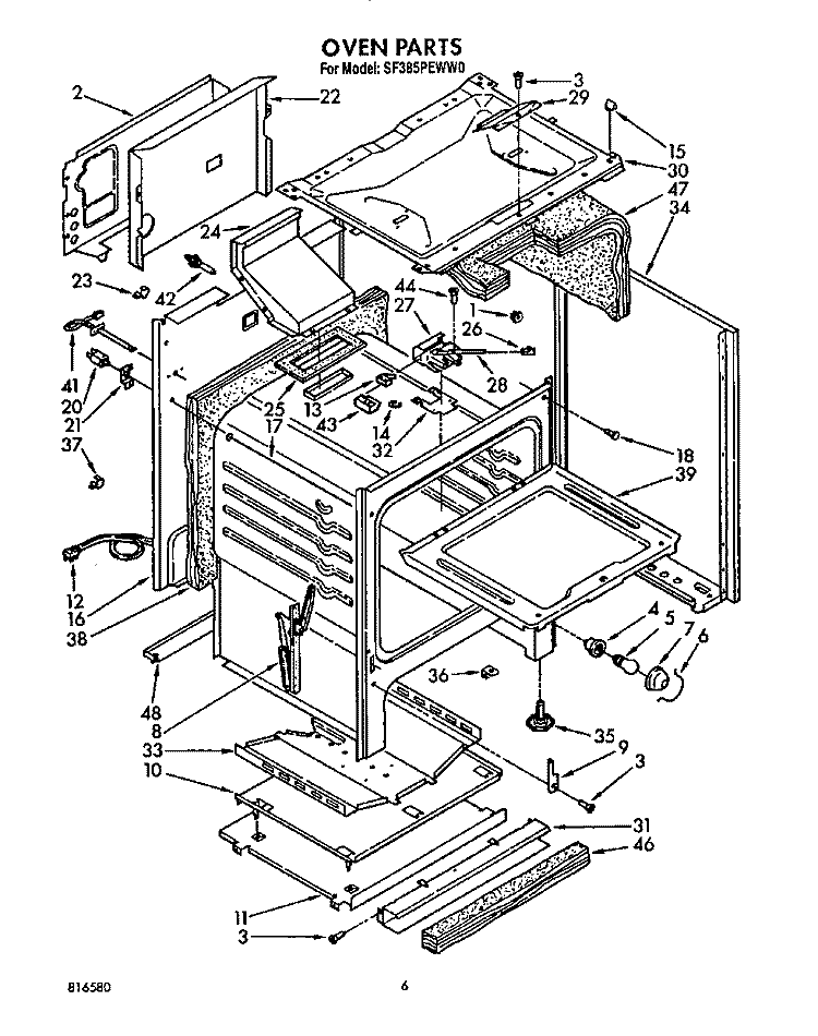 OVEN Diagram and Parts List for SF385PEWW0  Whirlpool Range