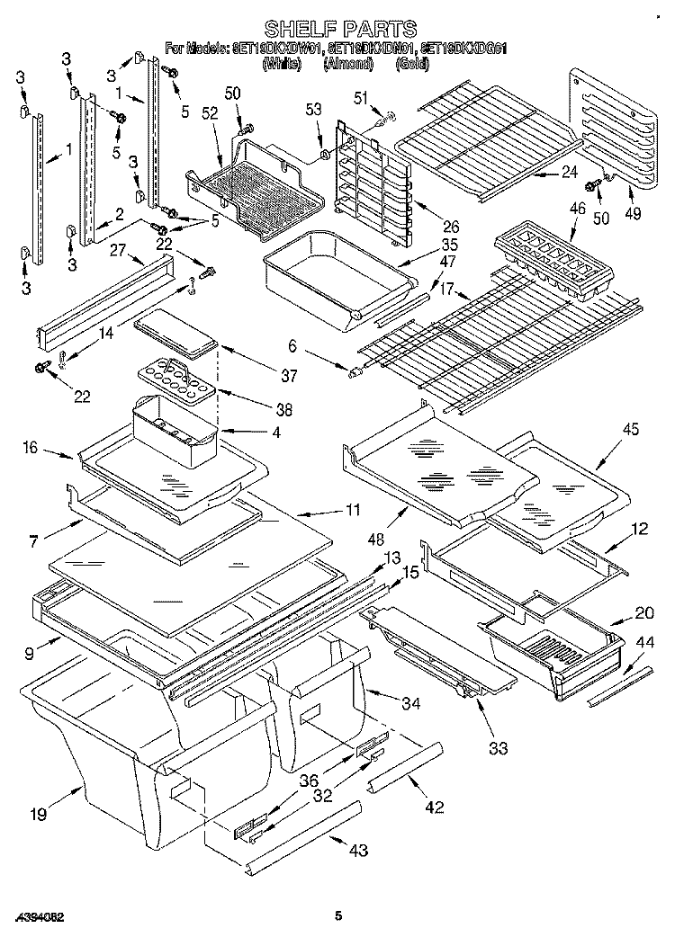 SHELF Diagram and Parts List for 8ET19DKXDG01  Whirlpool Refrigerator