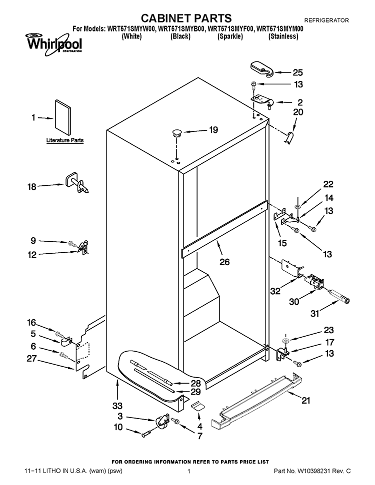 CABINET PARTS Diagram and Parts List for WRT571SMYF00  Whirlpool Refrigerator
