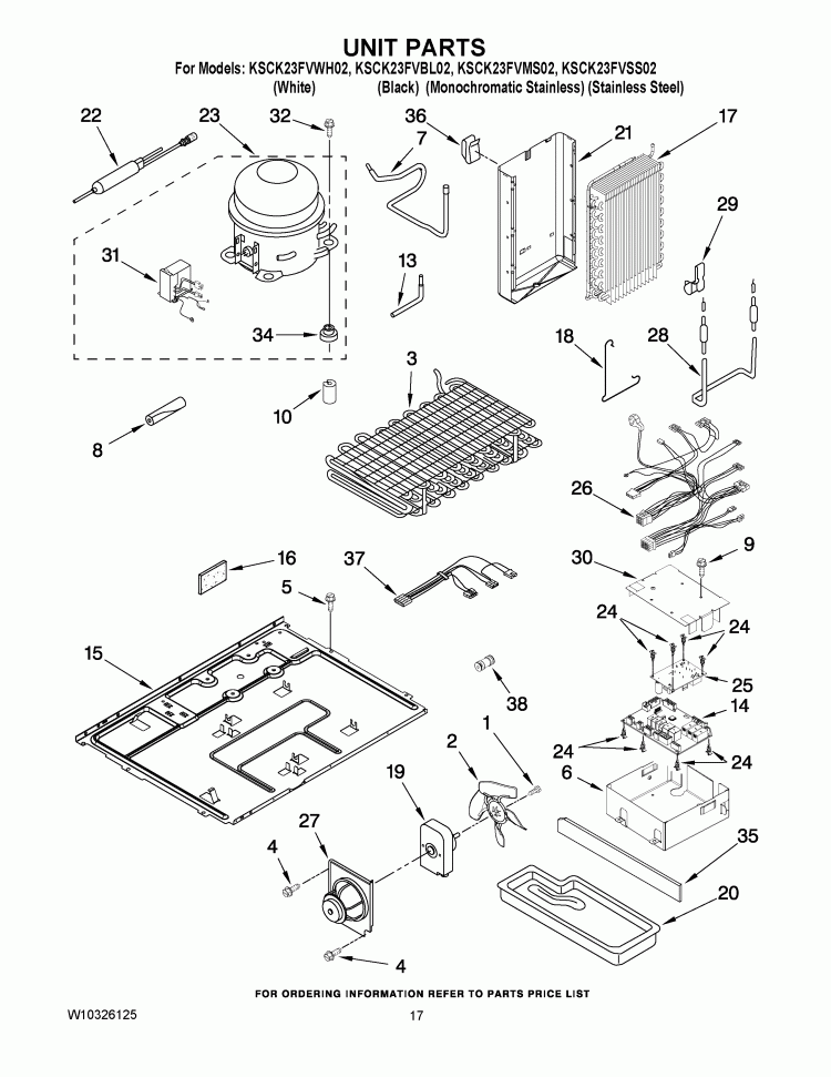 UNIT PARTS Diagram and Parts List for KSCK23FVSS02  KitchenAid Refrigerator