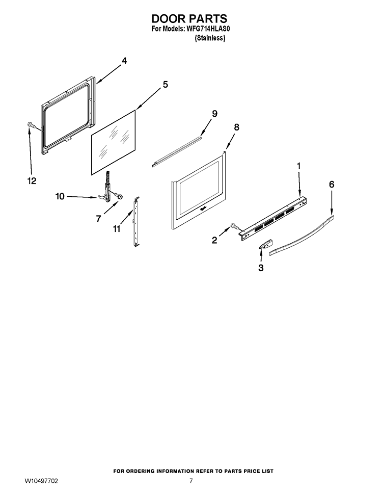 DOOR PARTS Diagram and Parts List for WFG714HLAS0  Whirlpool Range