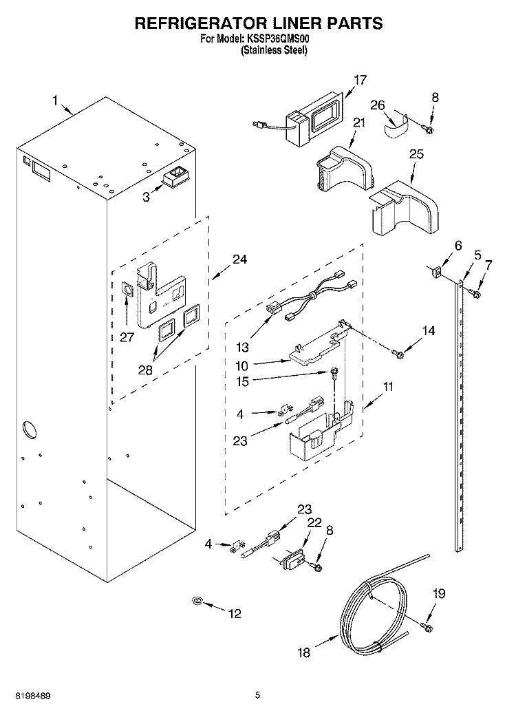 REFRIGERATOR LINER PARTS Diagram and Parts List for KSSP36QMS00  KitchenAid Refrigerator