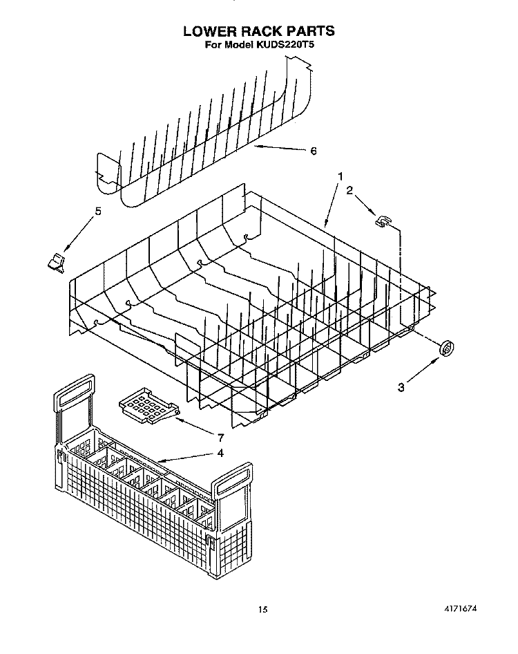 LOWER RACK Diagram and Parts List for KUDS220T5  KitchenAid Dishwasher