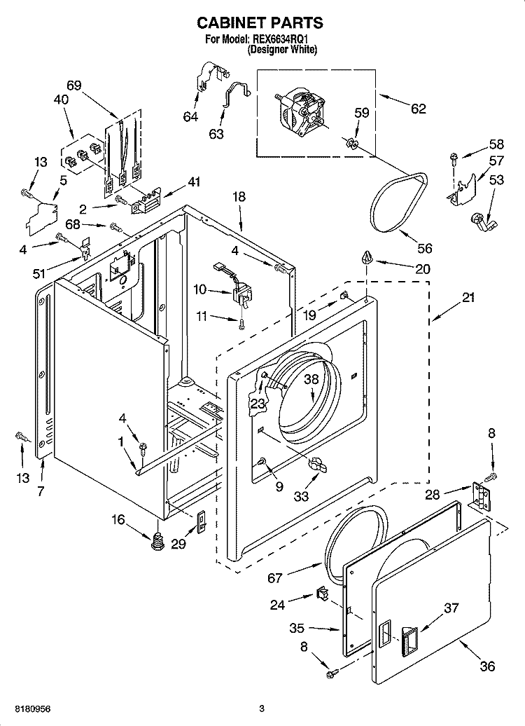 CABINET PARTS Diagram and Parts List for REX6634RQ1  Roper Dryer