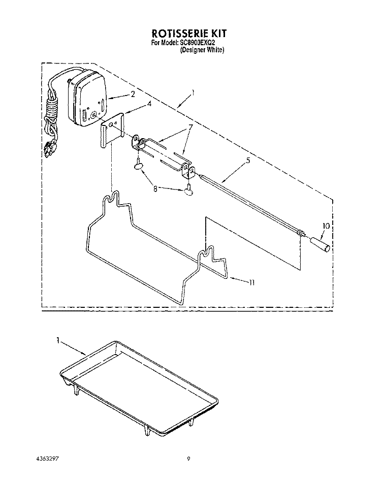 ROTISSERIE KIT Diagram and Parts List for SC8900EXQ2  Whirlpool Cooktop