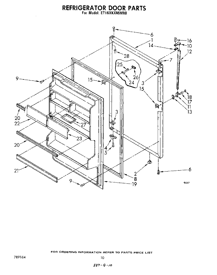 REFRIGERATOR DOOR , LITERATURE AND Diagram and Parts List for ET16XKXMWR0  Whirlpool Refrigerator