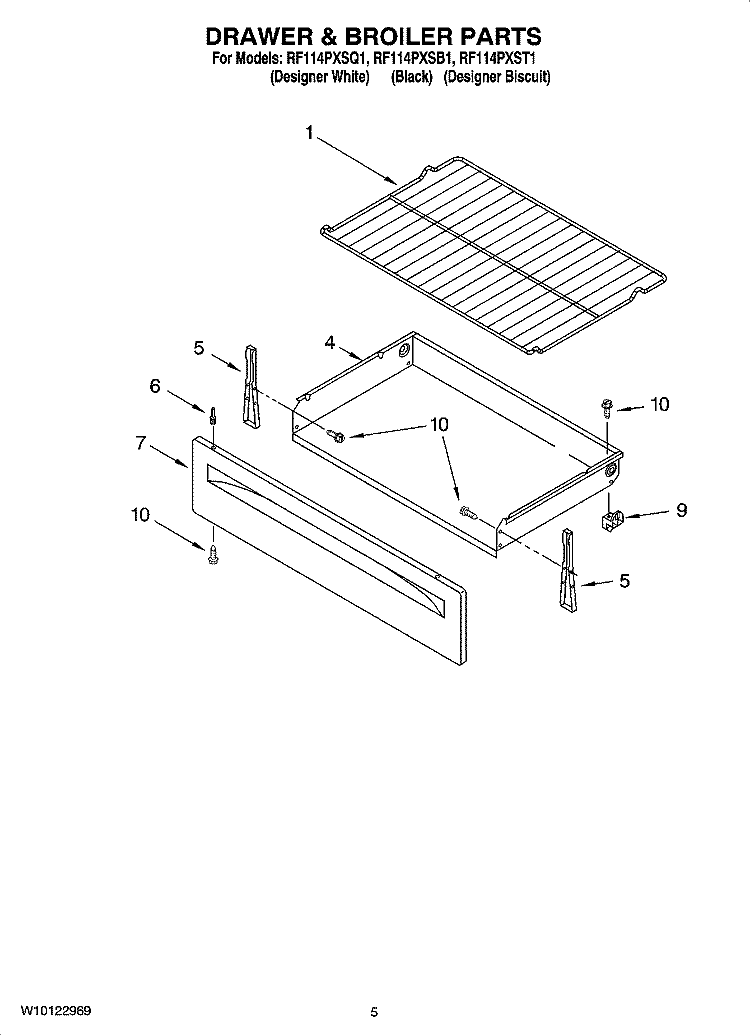 DRAWER & BROILER PARTS Diagram and Parts List for RF114PXSB1  Whirlpool Range