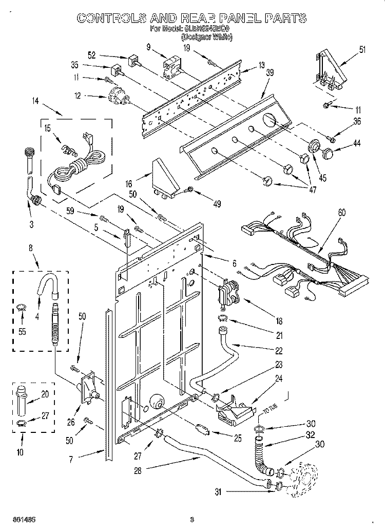 CONTROLS AND REAR PANEL Diagram and Parts List for 6LBR6245EQ0  Whirlpool Washer