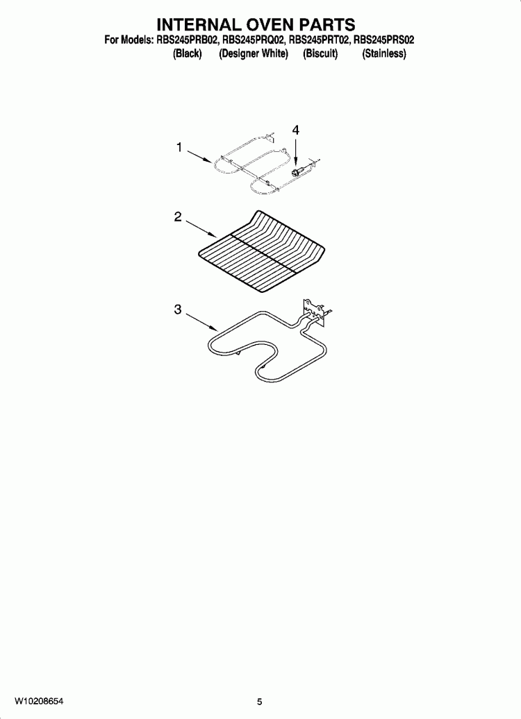 INTERNAL OVEN PARTS Diagram and Parts List for RBS245PRB02  Whirlpool Wall Oven