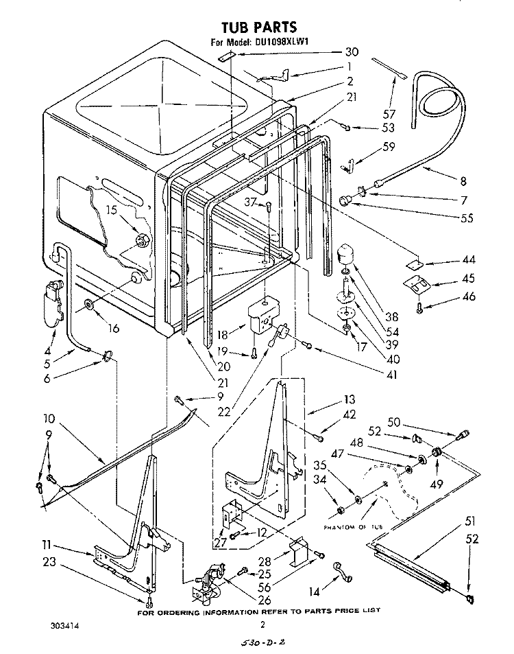 TUB , LITERATURE AND OPTIONAL Diagram and Parts List for DU1098XLW1  Whirlpool Dishwasher