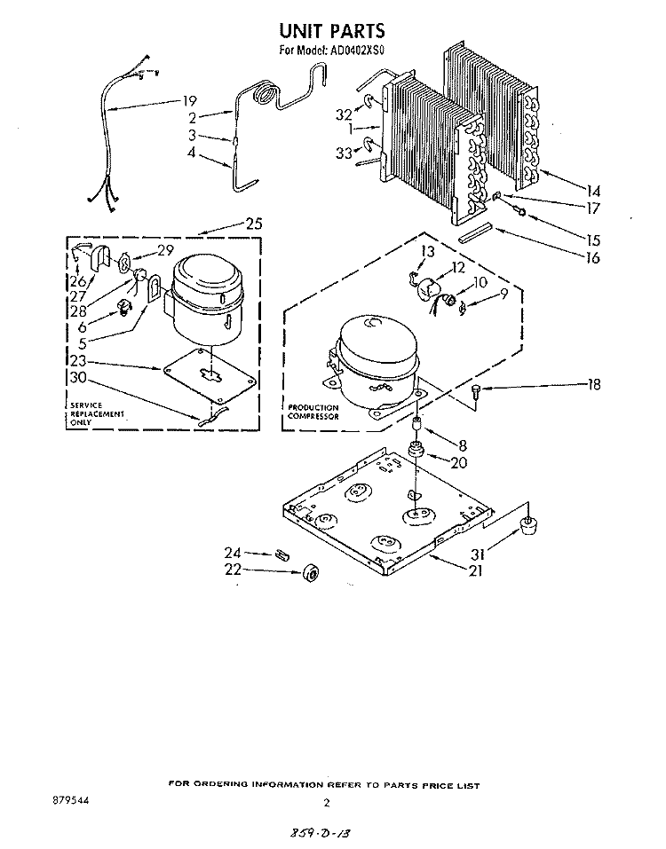 SECTION Diagram and Parts List for AD0402XS0  Whirlpool Dehumidifier
