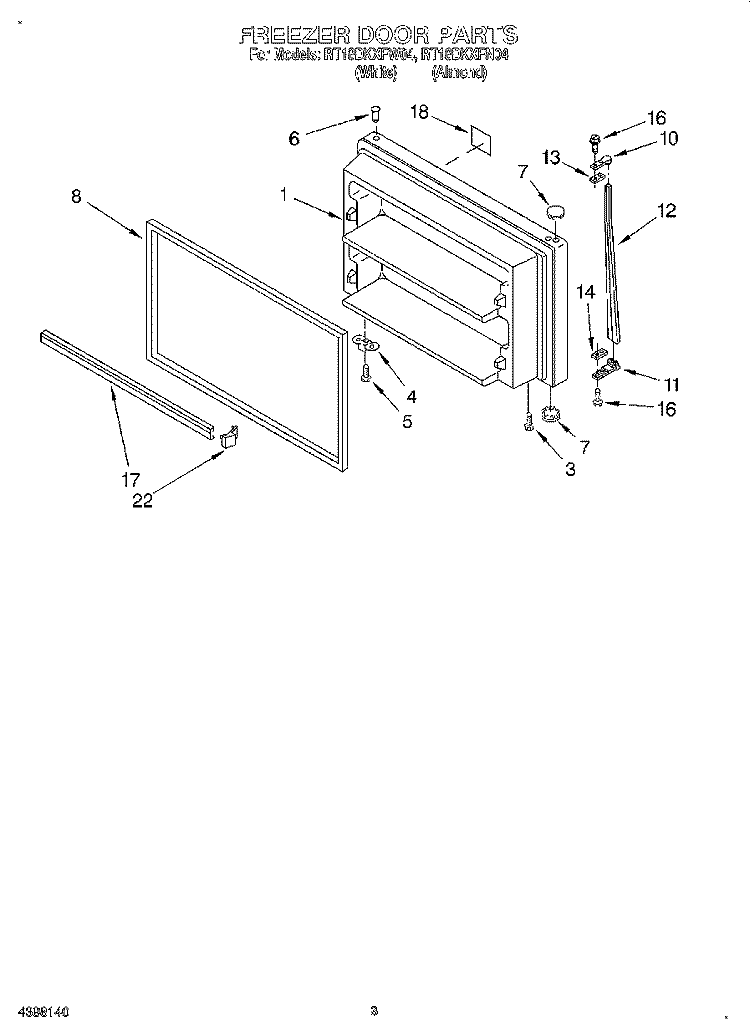 FREEZER DOOR Diagram and Parts List for RT18DKXFW04  Roper Refrigerator