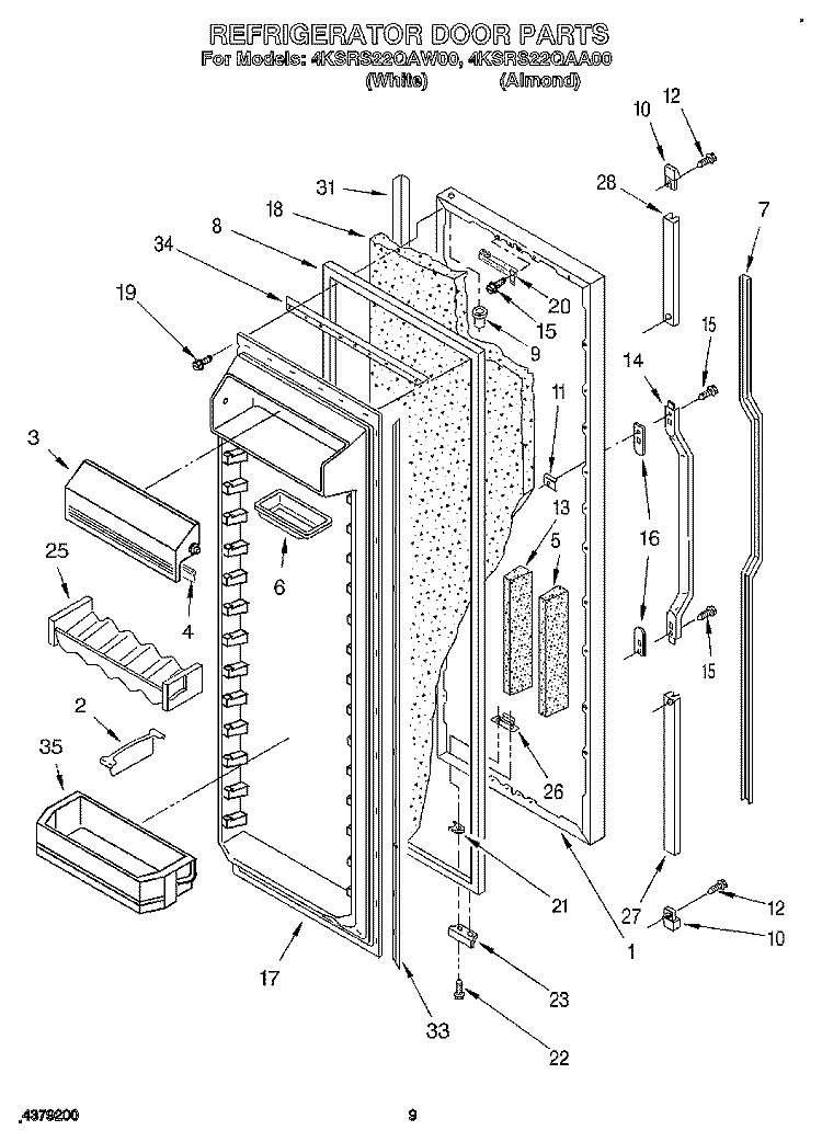 REFRIGERATOR DOOR Diagram and Parts List for 4KSRS22QAA00  KitchenAid Refrigerator